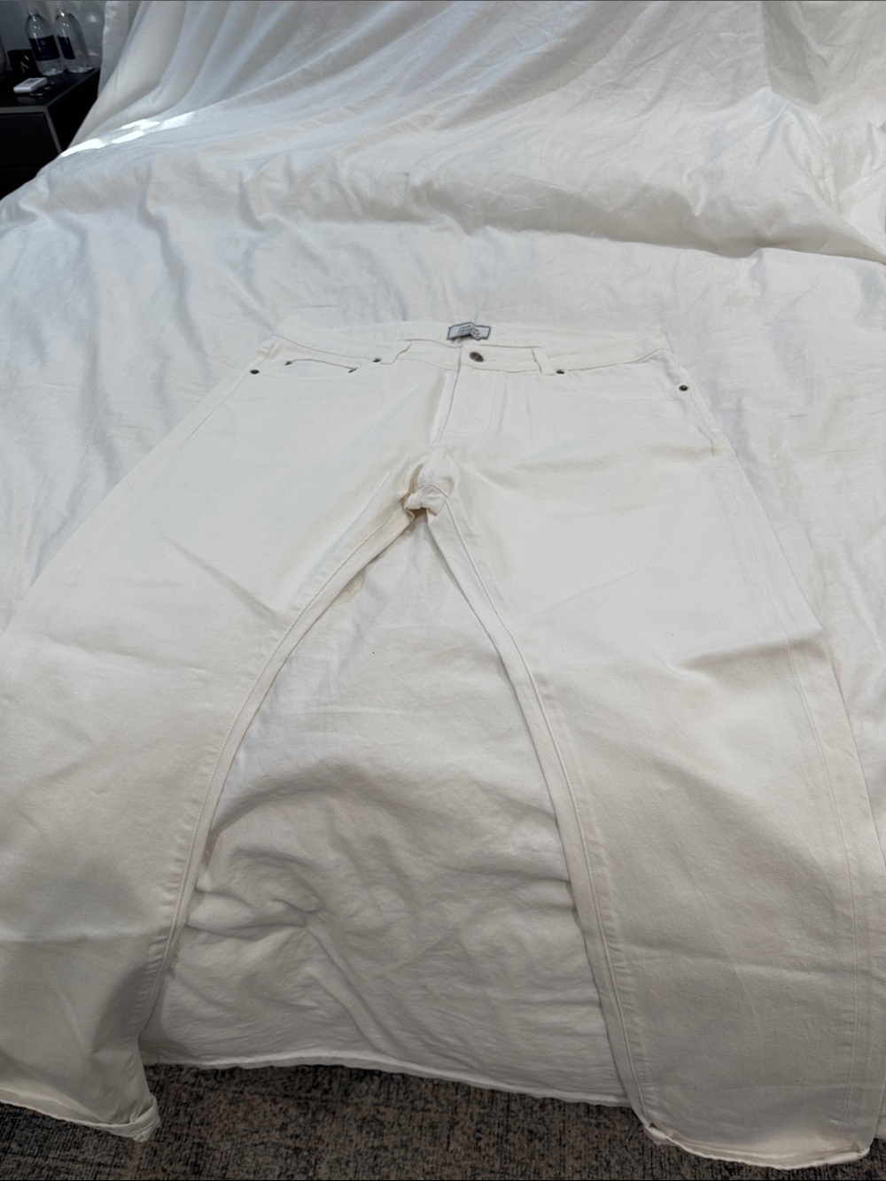 Officine Generale Men’s White Straight Fit Jeans,36 X 34 Button Fly
